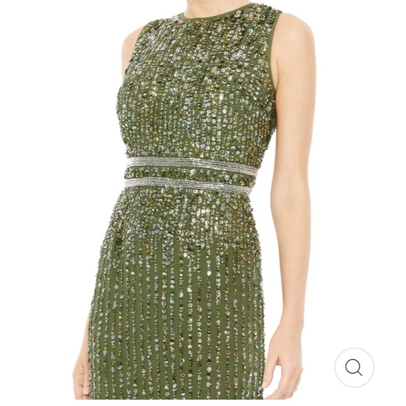 Mac Duggal NWT Sequined High Neck Sleeveless Column Gown Olive Green Sz 6 93603 - Picture 2 of 16